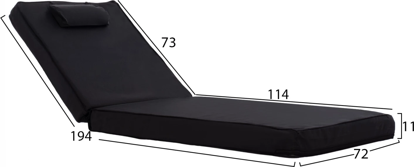 Blazina za ležalnik iz textilena 600gr/m2 2x1 črna FH11237.05T 194x70x11 cm