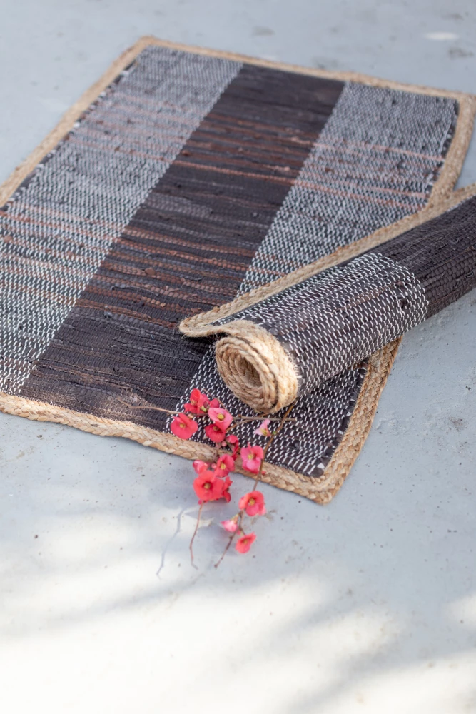 Preproga, temna, usnje in juta, 60x90 cm, črno-bež, Drugo