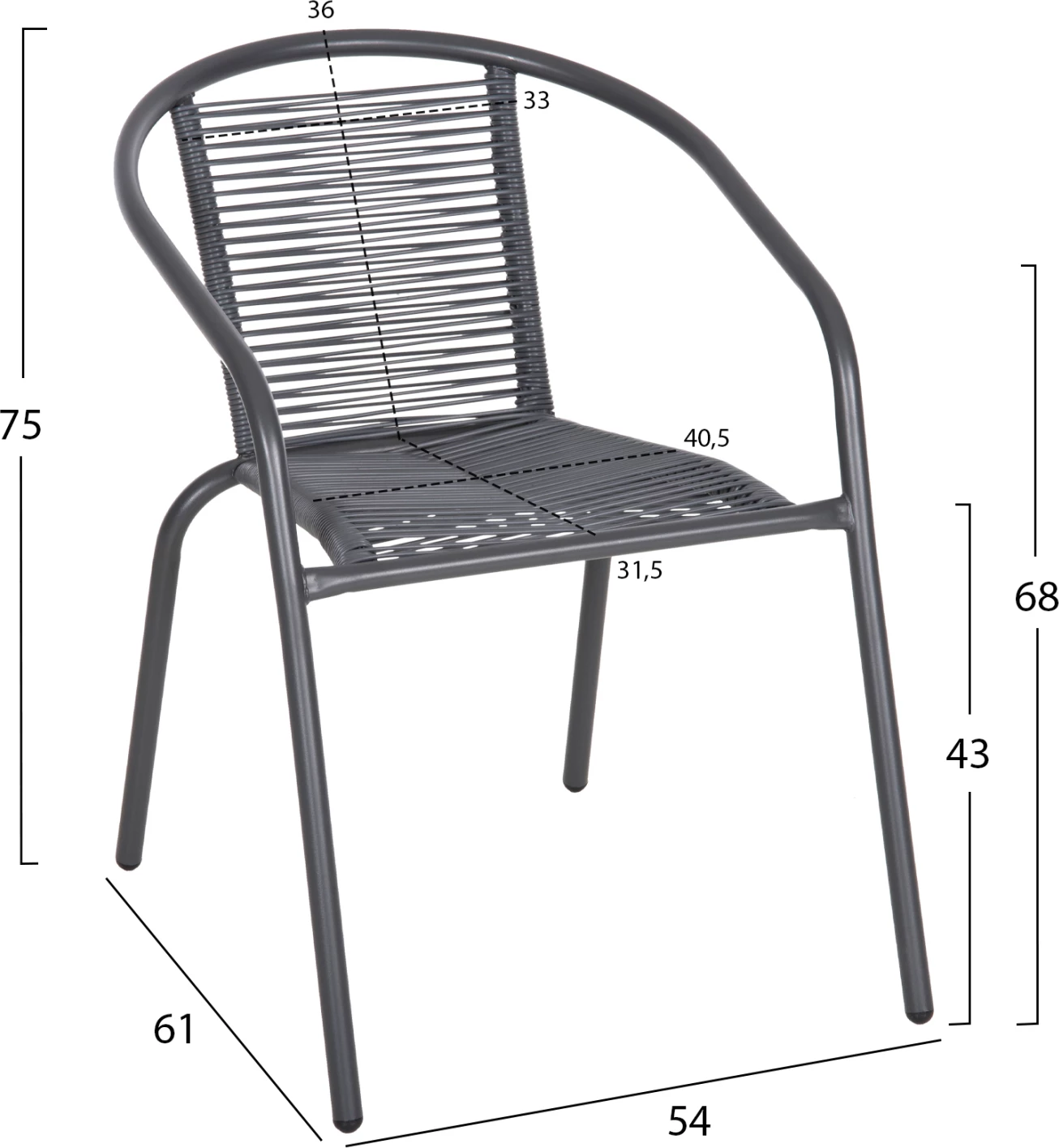 Stabilen naslanjač SWIFTER FH5969.01 iz kovine v sivi barvi-sintetični ratan v sivi barvi 54x61x75Hcm