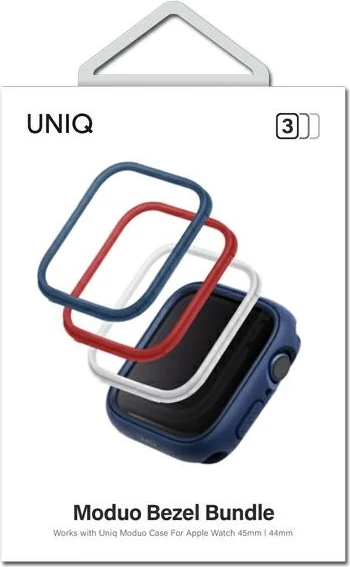 Zaščitni okvir UNIQ Moduo 3-v-1 za Apple Watch 4/5/6/7/8/SE/SE2 44/45mm, modra, rdeča, bela, set 3 kos