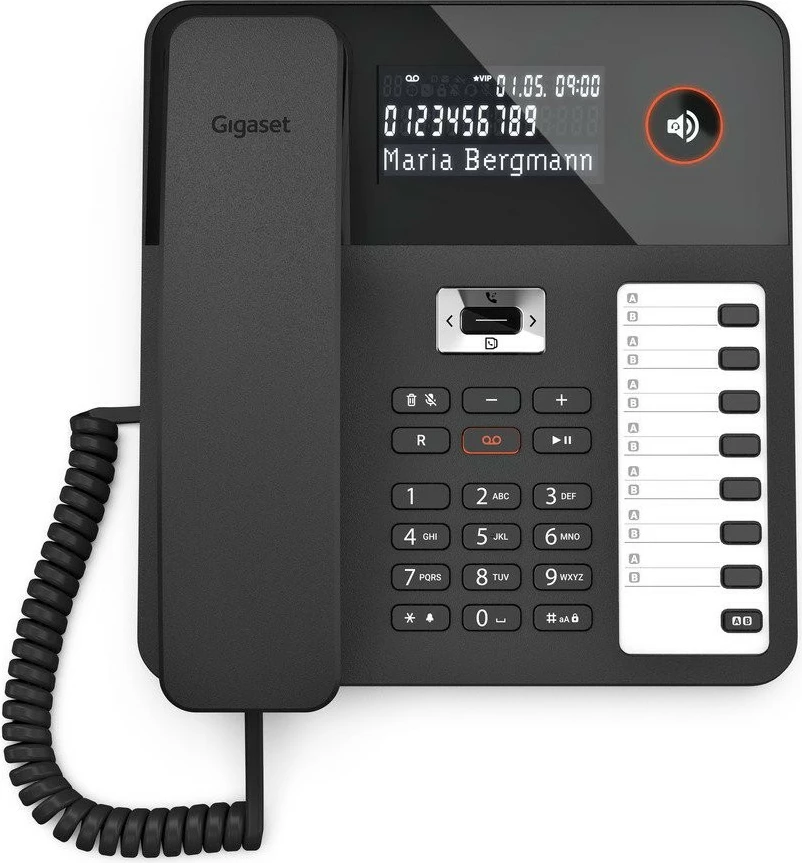 DECT telefon DESK 800A, priključena slušalka, 200 stikov, črn