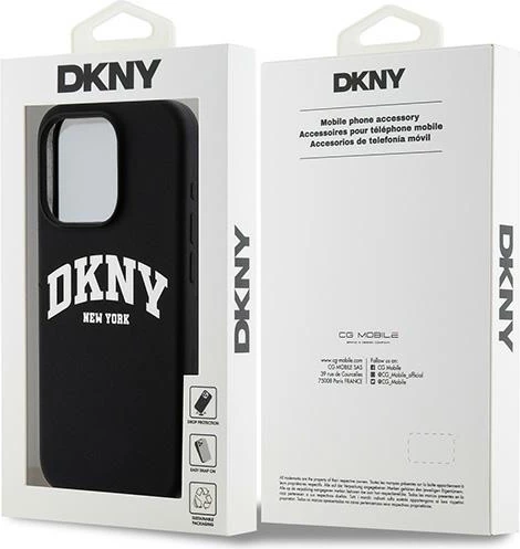 Zaščitni ovoj iz tekočega silikona s belo logotipom, DKNY, MagSafe, za iPhone 14 Pro, črn