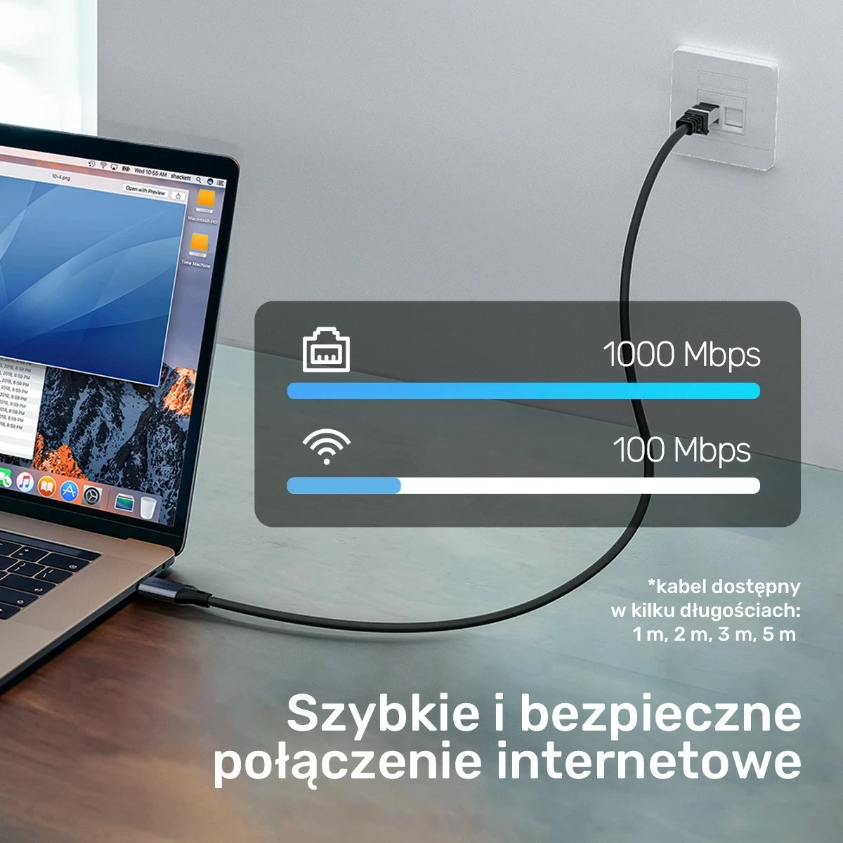 Ethernet kabel USB-C na RJ-45 Unitek, 5 m, črno-srebrn