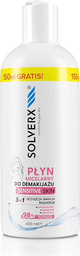 Micelarna voda za občutljivo kožo SOLVERX 3-v-1, 400 ml
