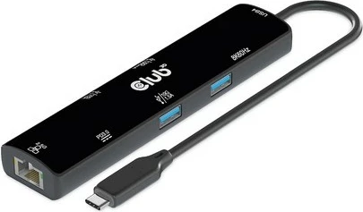 USB-HUB 6-v-1, HDMI, 2x USB-C, 2x USB-A, LAN, 4K120Hz, PD 100W, Club3D, črn