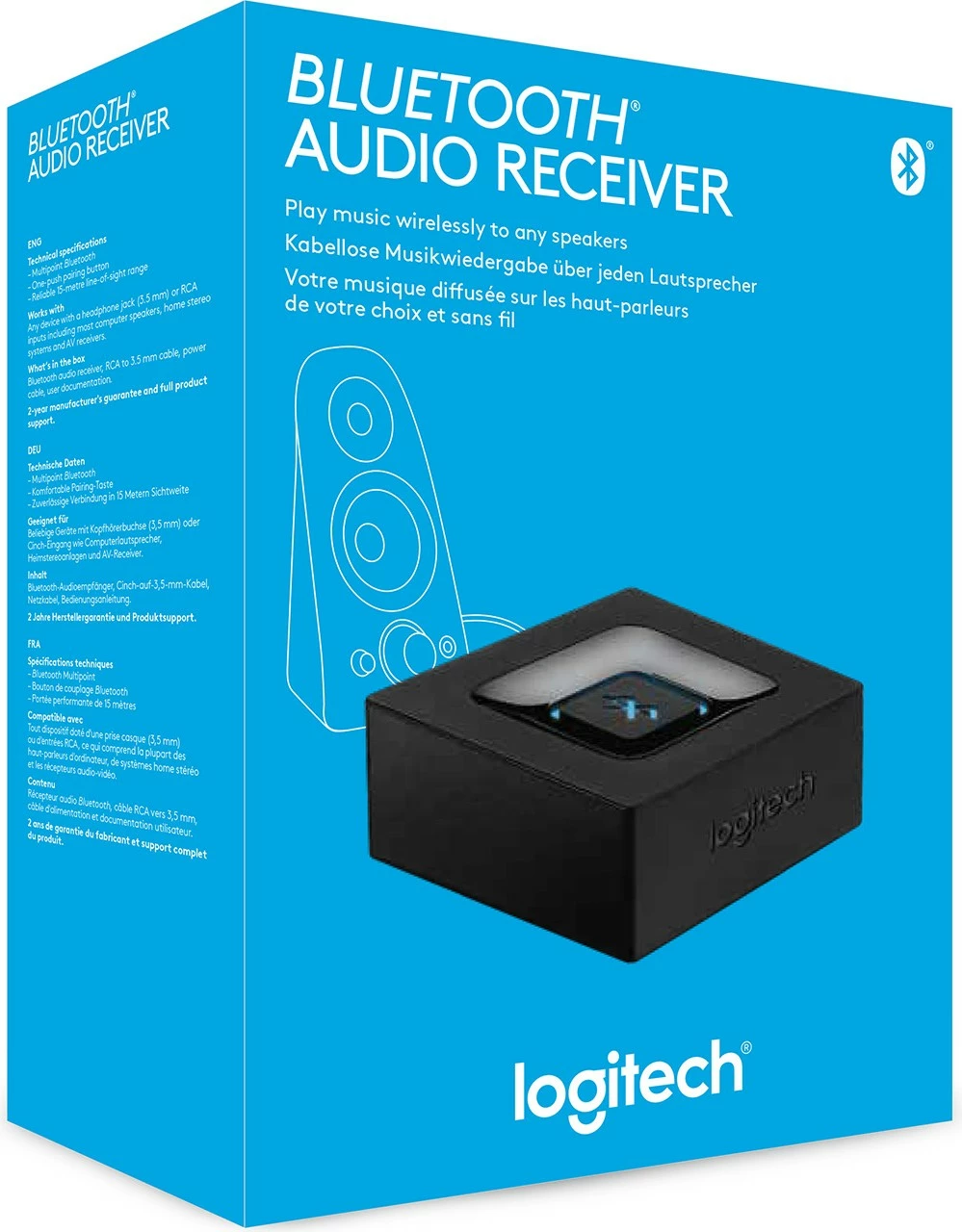 Bluetooth audio adapter, 3,5 mm, A2DP, 15 m, črn, Logitech, AC, Type C