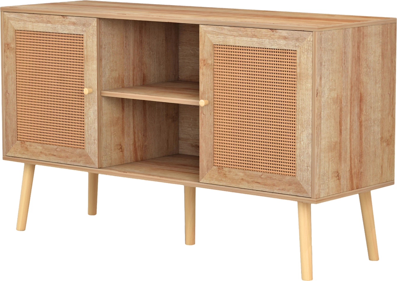 TV stojalo iz melamina z ratanovimi vrati COLM FH9223.11 naravna barva 120x39x56,5Hcm