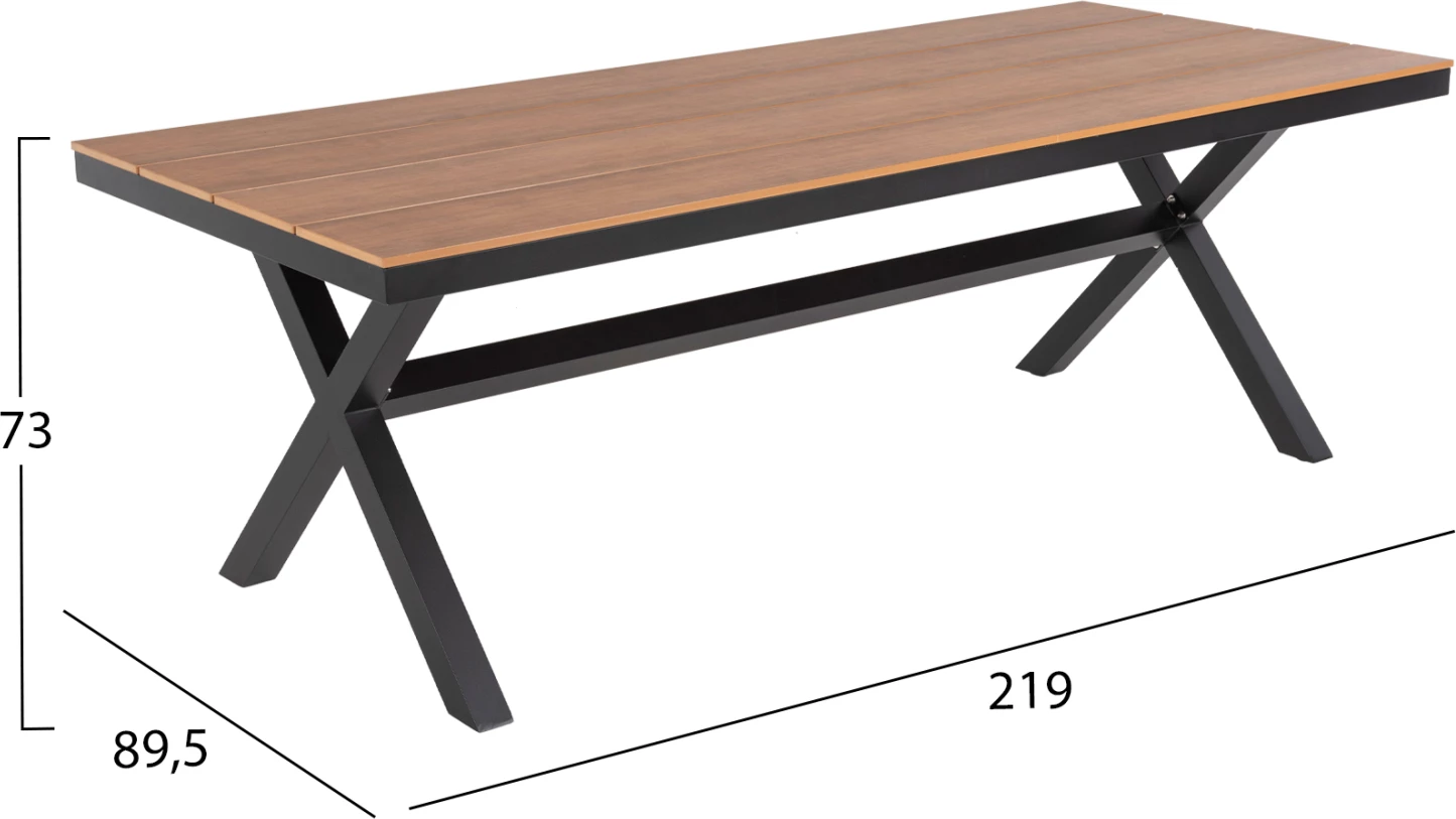 Aluminijasta pravokotna miza TAWNEE FH6039.01 antracit-poliles v naravni les 219,5x89,5x73cm