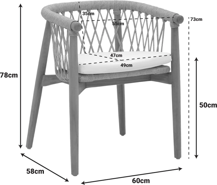 Naslanjač Abby, ogrodje iz tikovega lesa, naravna barva in krem blazina, 60x58x78 cm