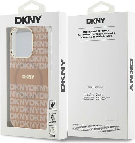 Ovitek z motivom in črtami MagSafe za iPhone 14 Pro, DKNY, rožnat