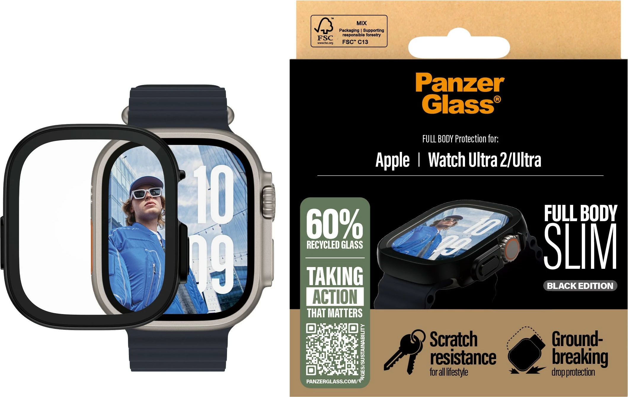 Mrežna zaščita celotnega telesa Snappie PanzerGlass za Apple Watch Ultra 2, črna