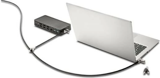 Varnostna kabelska ključavnica 3-v-1 z dvema glavama za naprave, Kensington K63380WW, T-Bar/Nano/Wedge, 1,8 m, s ključem, črna