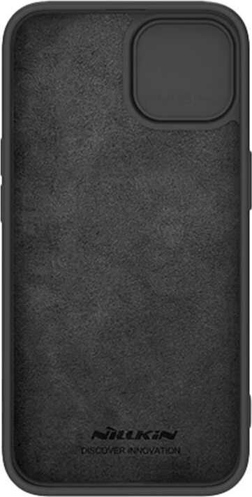Svilen silikonski ovitek Nillkin CamShield za iPhone 15 Plus, črn