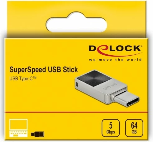 USB ključek 64GB USB-C, DeLOCK, kovinski, srebrn