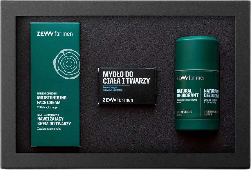 Kozmetični set za moške, vlažilna krema za obraz 80 ml + milo za telo in obraz 85 ml + deodorant v stiku 80 ml, Zew For Men