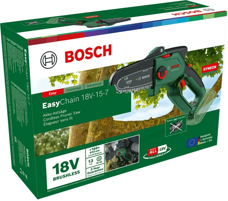 Električna žaga EasyChain 18V-15-7 solo, Bosch, z baterijo, zelena/črna