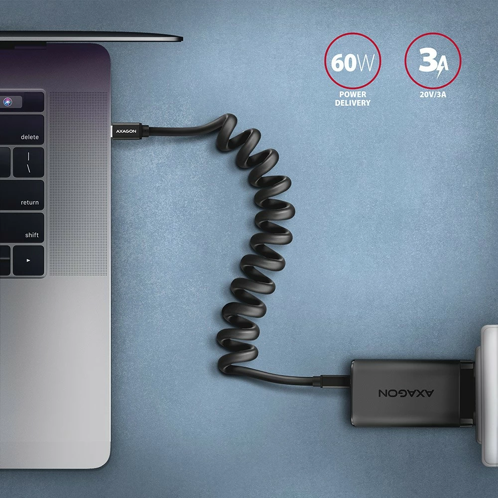USB-C kabel AXAGON BUCM-CM10TB, 0,6 m, Twister, črn