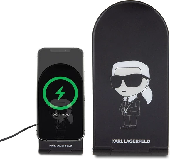 Induktivni polnilec ikonični Karl Lagerfeld MagSafe 2-v-1, 15W, črn, zložljiv
