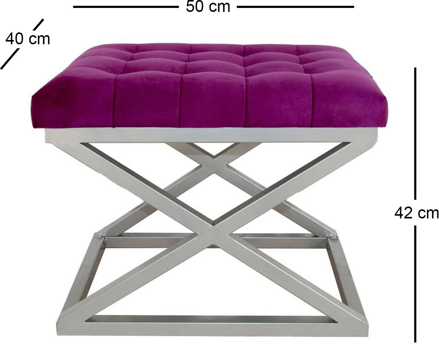 Pouf s srebrnim okvirjem, material fuksija, Atelier del Sofa
