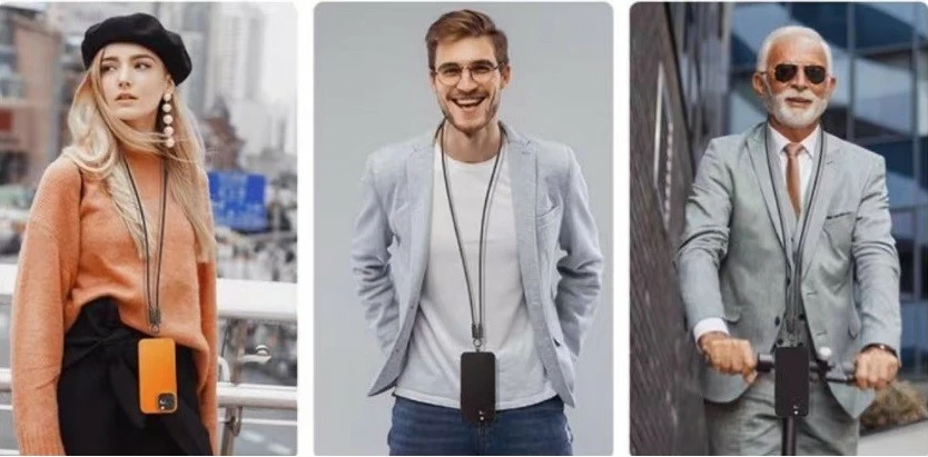 2-v-1 USB-C kabel z vrvico za okoli vratu TB, 1 m, črn