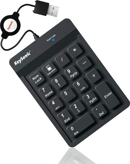 Kompaktna numerična tipkovnica KeySonic ACK-118BK, USB, 18 tipk, silikon, črna
