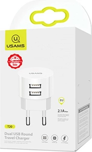 Mrežni polnilec USAMS T20, 2xUSB, 2,1A, bel
