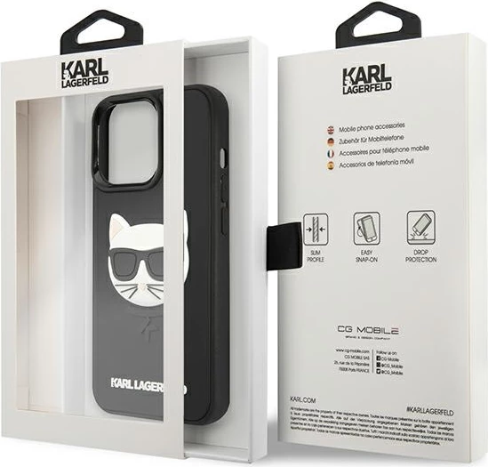 Ovitek za telefon 3D Rubber Ikonik Karl Lagerfeld za iPhone 13/13 Pro, 6,1", črn