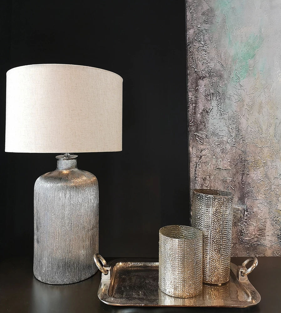 Dekorativni pladenj z ročaji, aluminij, srebrne barve, 46x32x6 cm