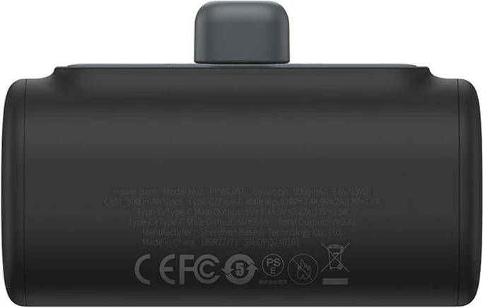 Powerbank 5000 mAh 20 W, Baseus Compact IP, črn