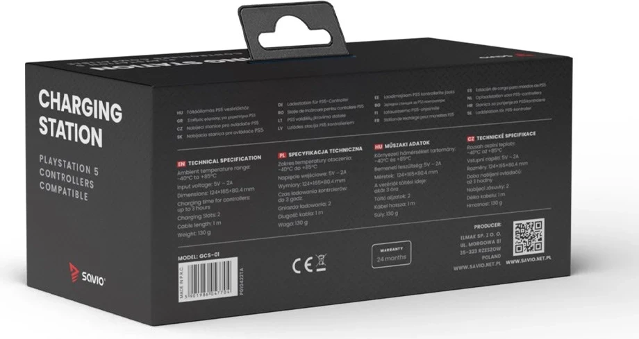Dvojna postaja za polnjenje za PS5 krmilnike SAVIO GCS-01, USB, črna