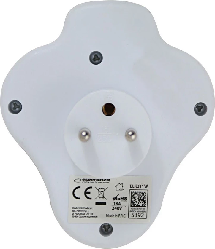 Električni razdelilec Esperanza ELK311W, 2 AC vtičnici, USB-A, USB-C, bel