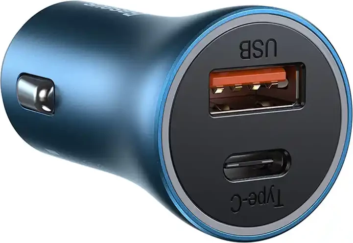 Polnilec za avto, 40W, USB + USB-C, s kablom USB-C na Lightning 1 m, moder Baseus Golden Contactor Pro