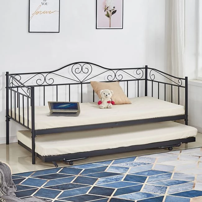 MAEKO kavč postelja, 190x90, črna + pomožno ležišče 85x185, kovina, komplet dveh kosov