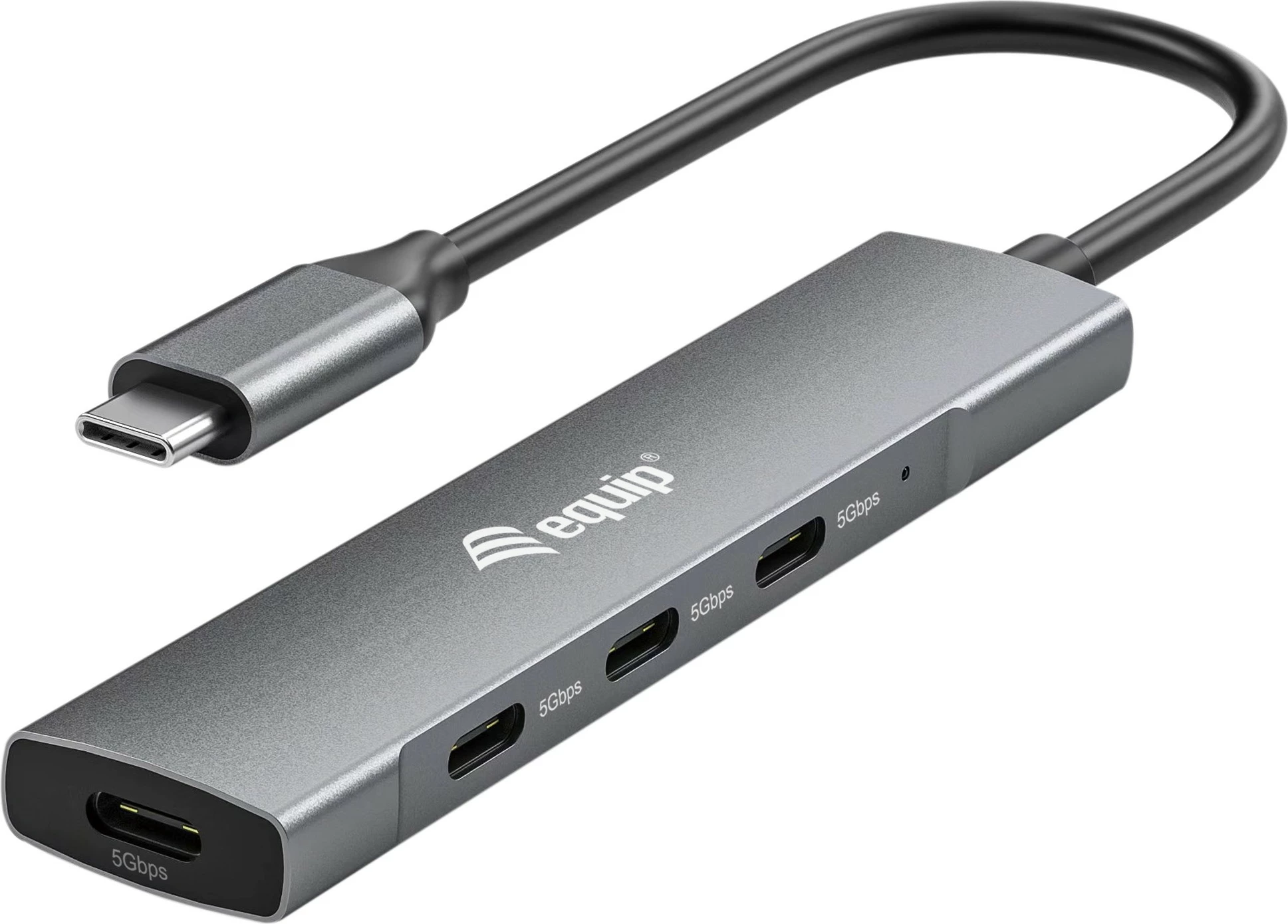 USB hub z 4 priključki USB 3.2 Gen 1 Type-C, aluminij, črno, srebrno, 0,15 m - Equip