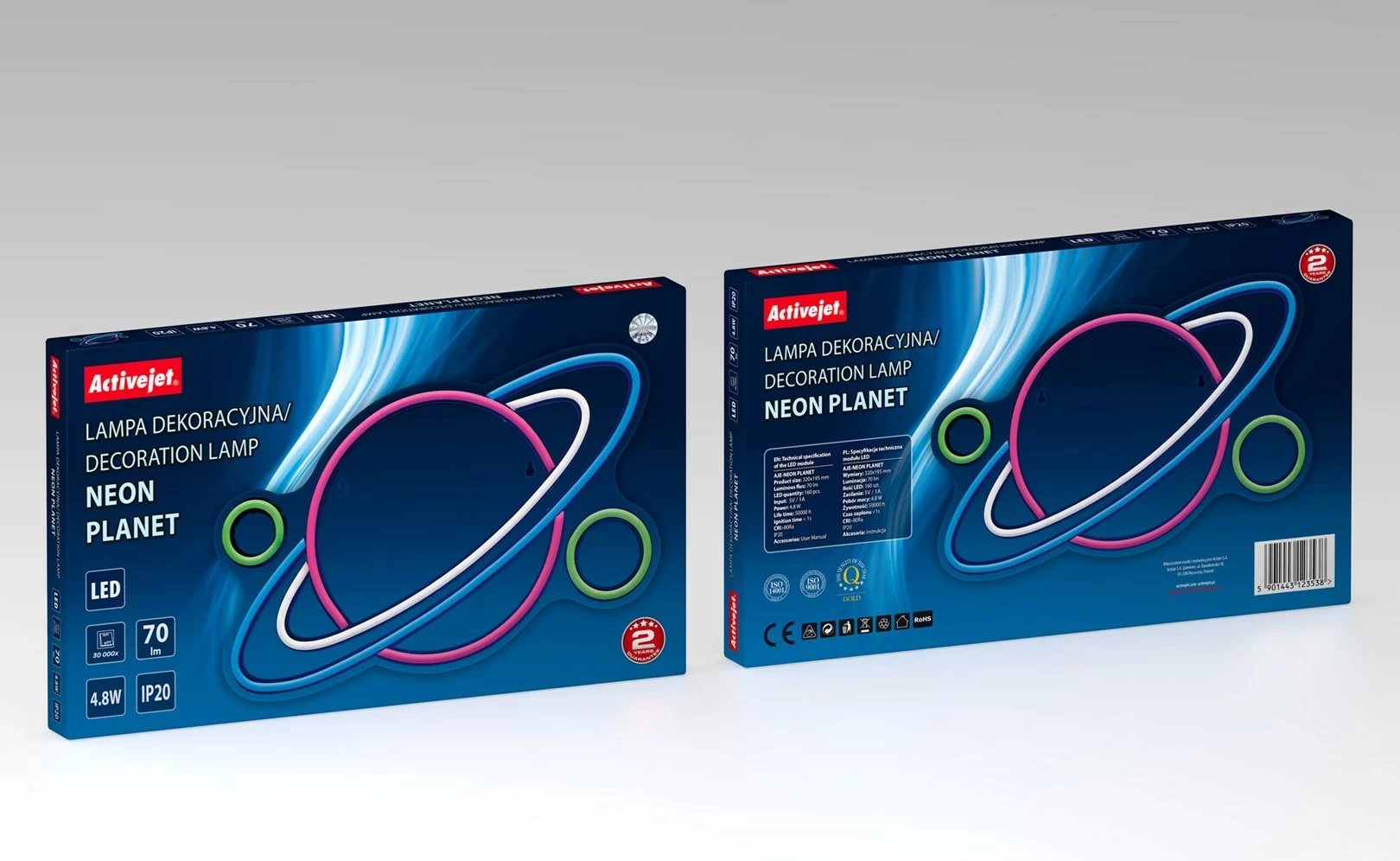 Dekorativna LED luč v obliki planeta Activejet AJE-NEON PLANET, večbarvna