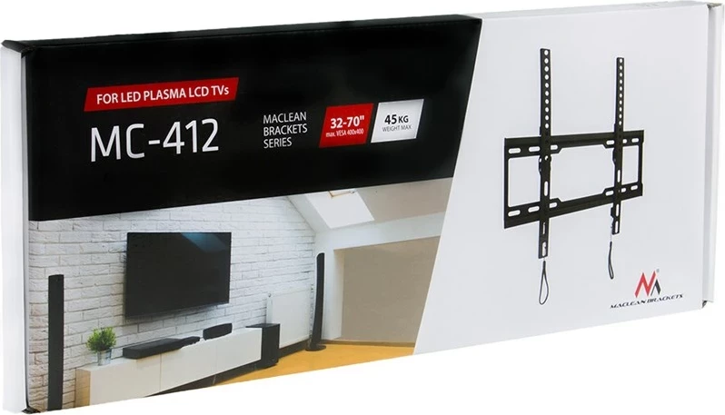 Stenski nosilec za televizor 32–70 palcev, VESA 400x400, 45 kg, bel, Maclean MC-412