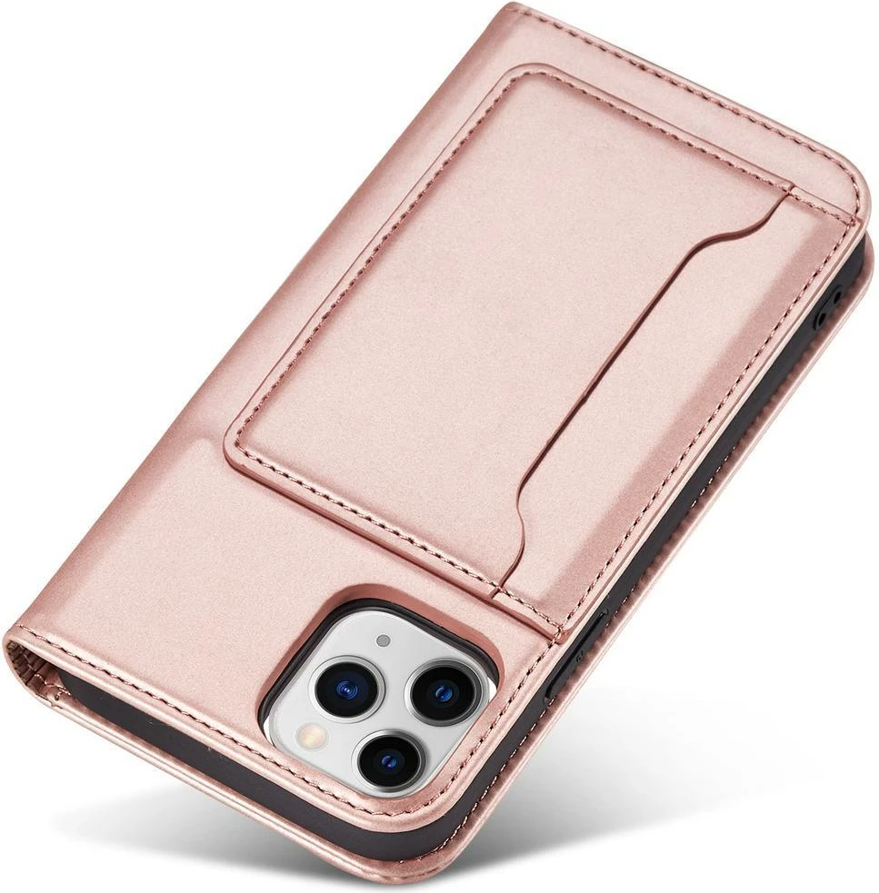 Magnetni ovitek za kartice Hurtel za iPhone 12 Pro, z denarnico in stojalom, rožnat