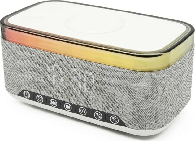 FM radio z budilko, Bluetooth, brezžično polnjenje, Denver, siva