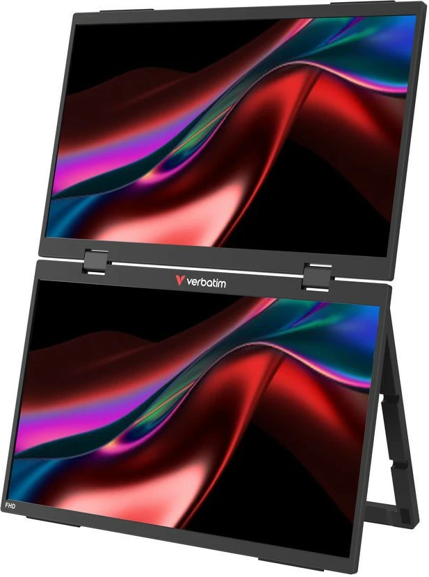 Dvojni prenosni zaslon na dotik, 2x 15,6" Full HD 60 Hz, IPS, vgrajeni zvočniki, VESA 75, črn — Verbatim GMVE32403PLG
