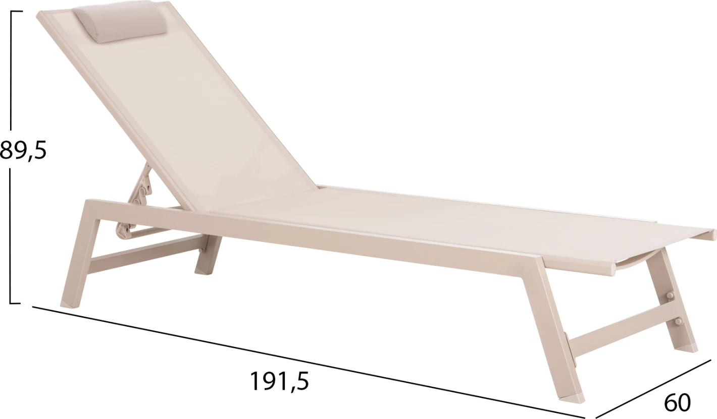 Ležalnik iz aluminija z vzglavnikom RABIA FH5982.04, barva šampanjec, 191,5x60x89,5H cm