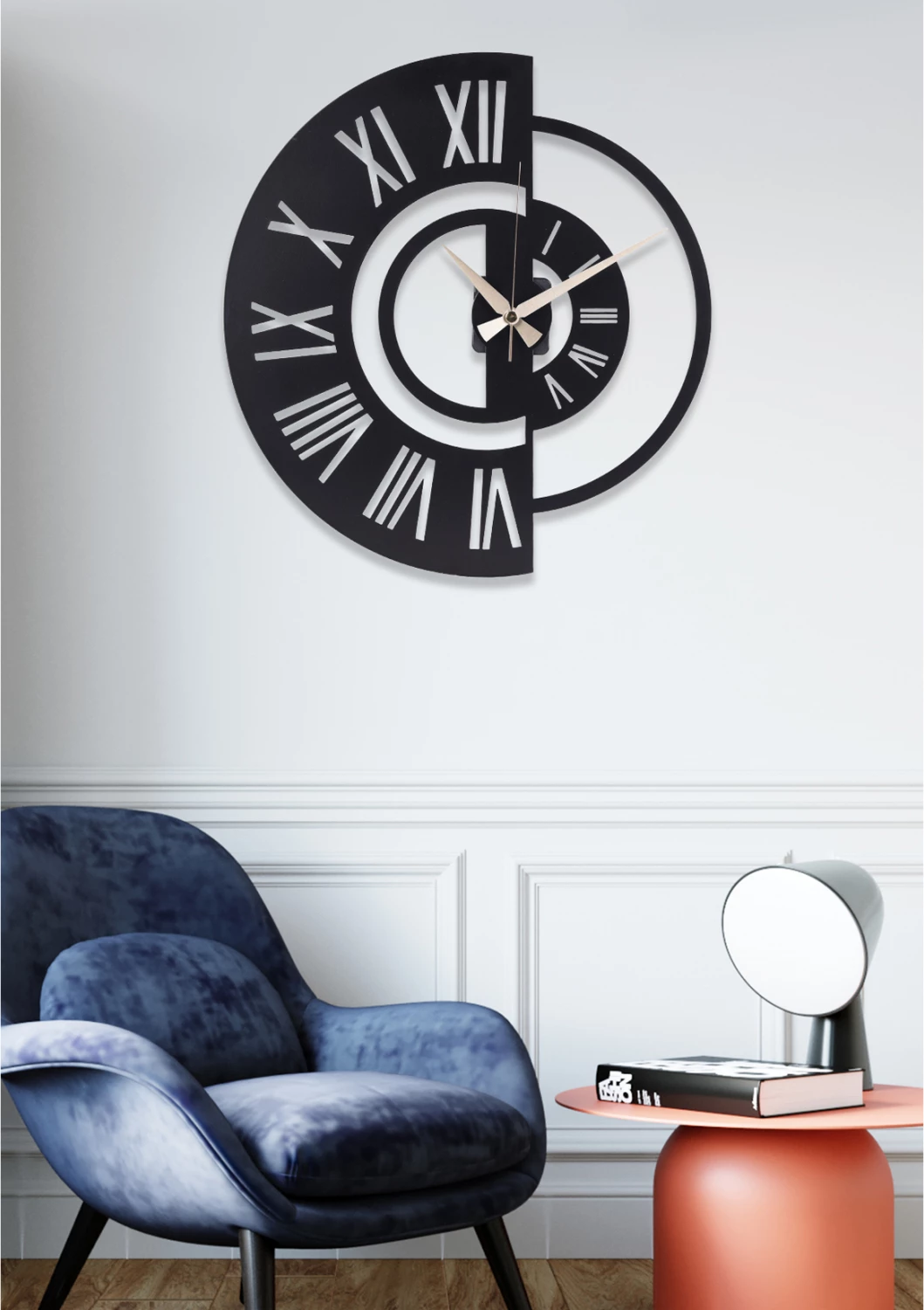 Stenska ura iz kovine črne barve FH7463 41x41 cm