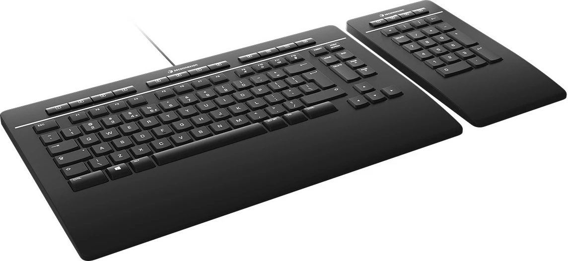 3Dconnexion Keyboard Pro tipkovnica, deljeni numerični del, polne velikosti, žična in brezžična, USB + RF brezžično + Bluetooth, QWERTZ, črna