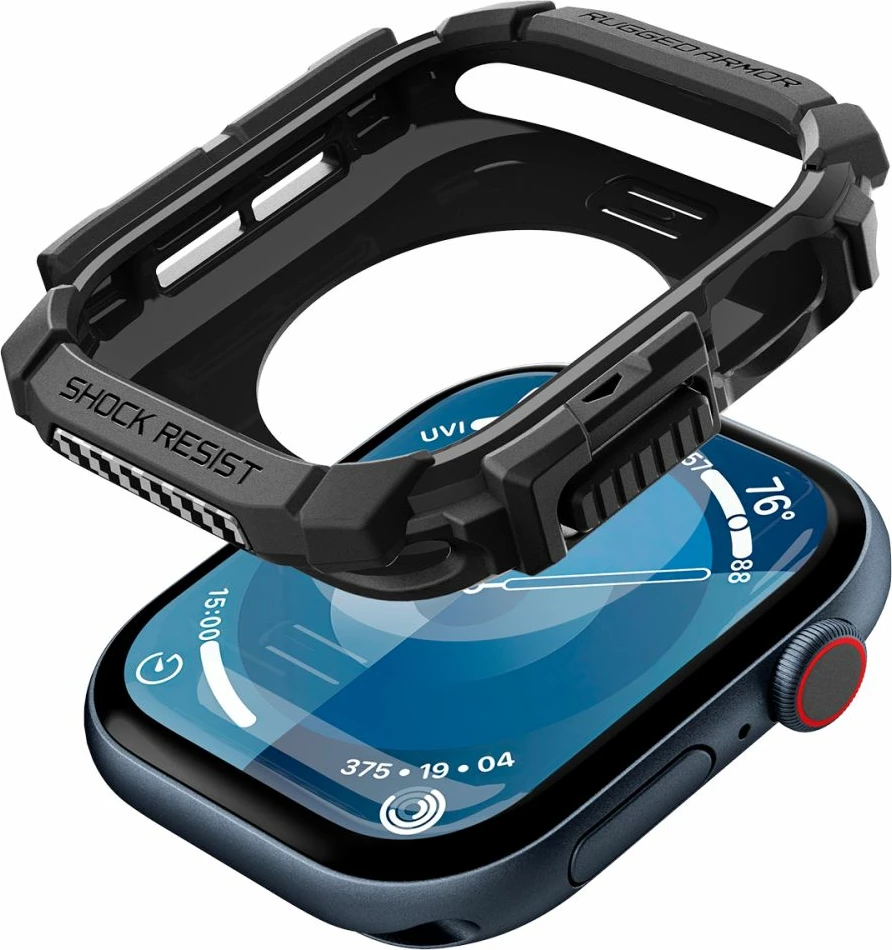 Ovitek Rugged Armor Spigen za Apple Watch 10, 42 mm, črn