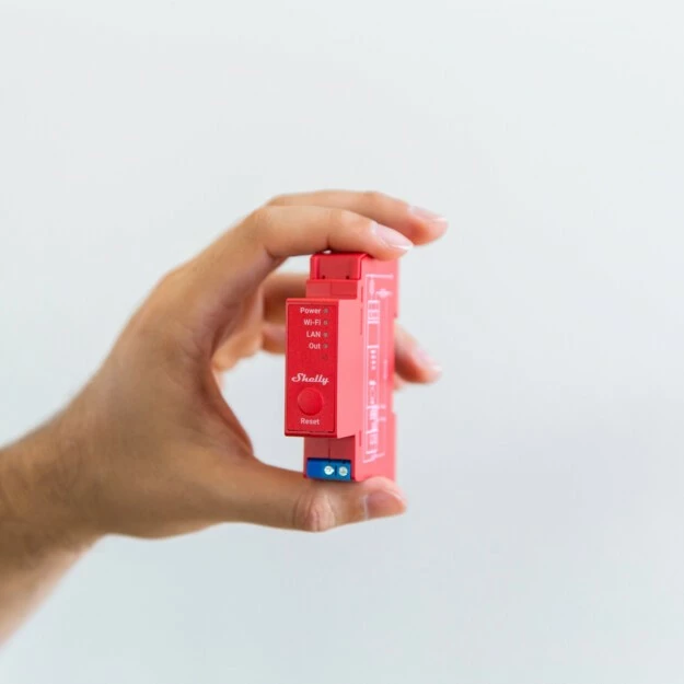 Solidno rele Shelly Pro 1PM, 1 kanal, 16A, Wi‑Fi, rožnato