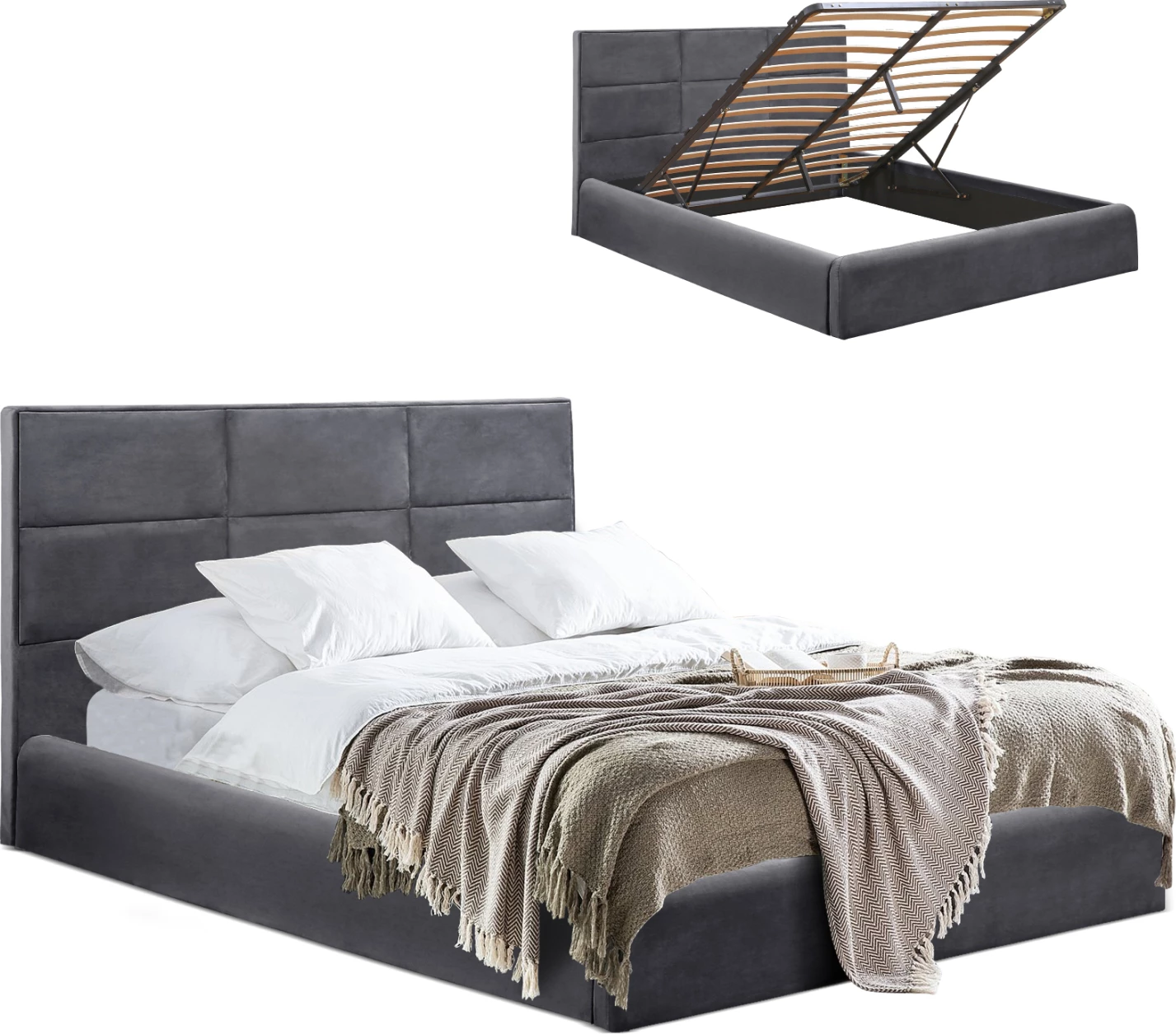 Postelja Briley iz žameta siva s prostorom za shranjevanje 160x200 cm FH583.01