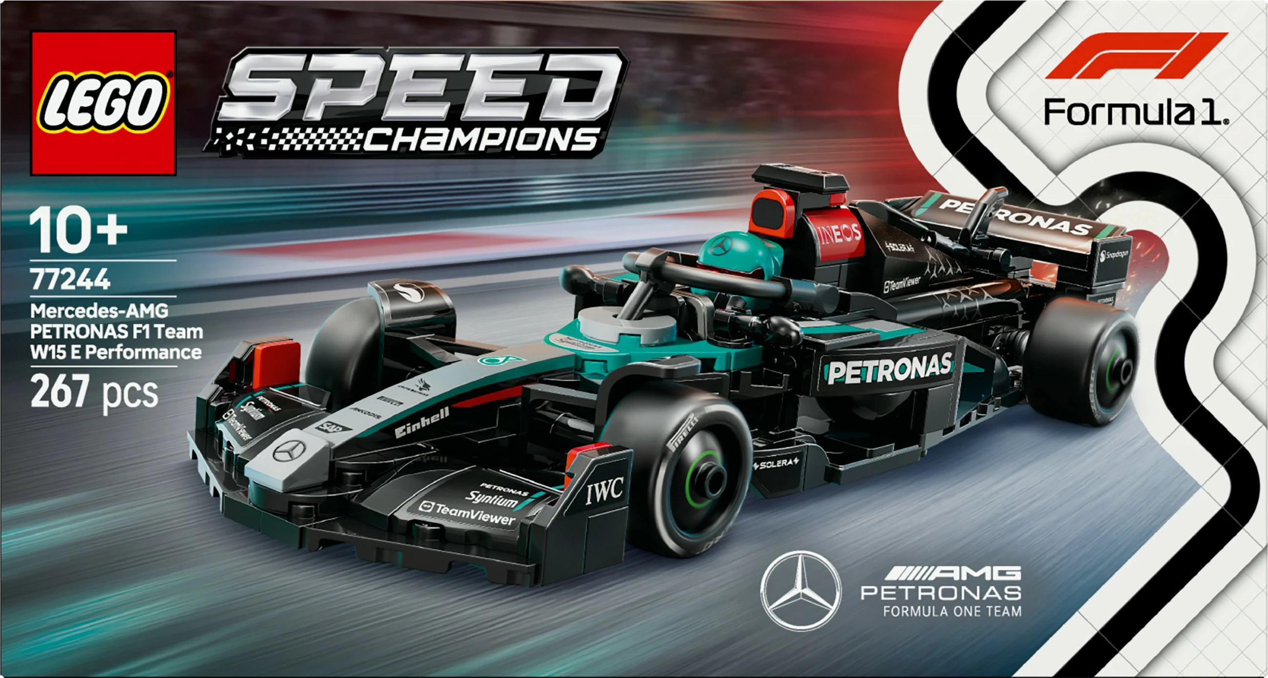 Model dirkalnega avtomobila Mercedes-AMG F1 W15, komplet LEGO, 267 kosov, večbarven
