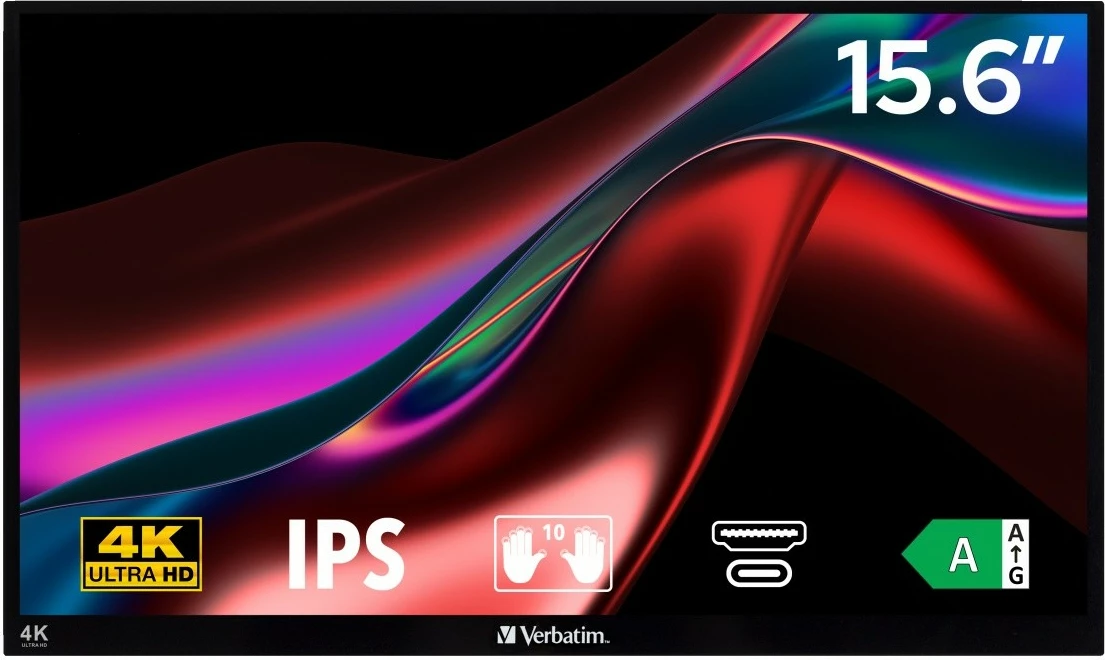 Prenosen zaslon na dotik Verbatim PMT-15-4K, 15,6" 4K UHD IPS, 10-točkovni, USB-C/HDMI, črn