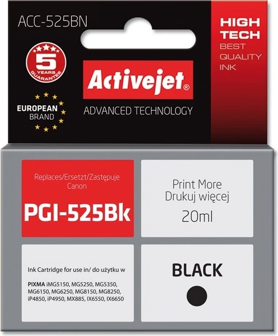 Zamenjalna črnila Activejet ACC-525BN za Canon tiskalnik, 20 ml, črno