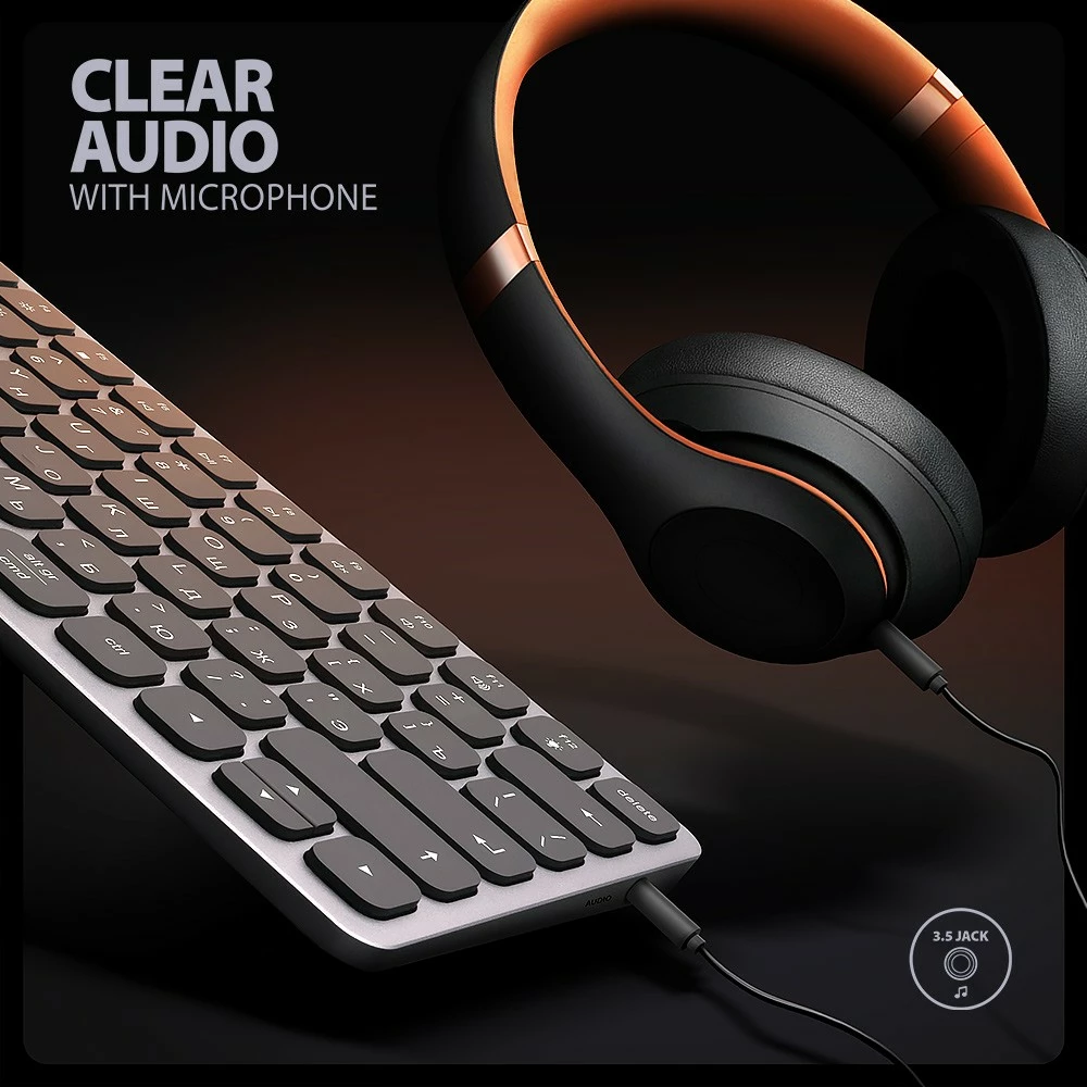 Tipkovnica z USB-C hub 9-v-1, cirilična postavitev, 60 cm, siva, AXAGON HMC-KB-CRL