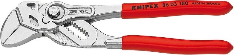 Klešče z drsnim sklepom 180 mm, Knipex, krom-vanadij, rdeč plastičen ročaj